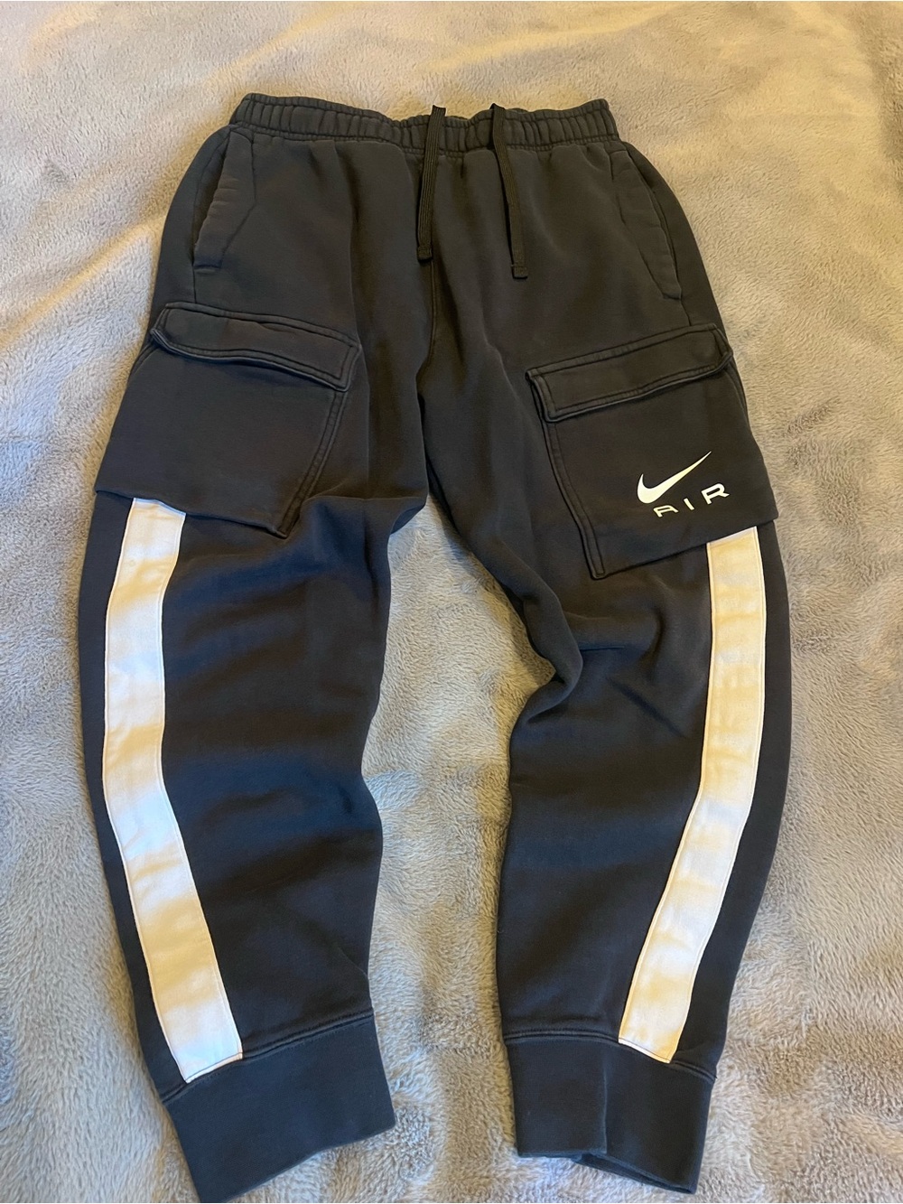 Nike Black Jogger Sweatpants with White Side Stripes Cargo Pockets Medium